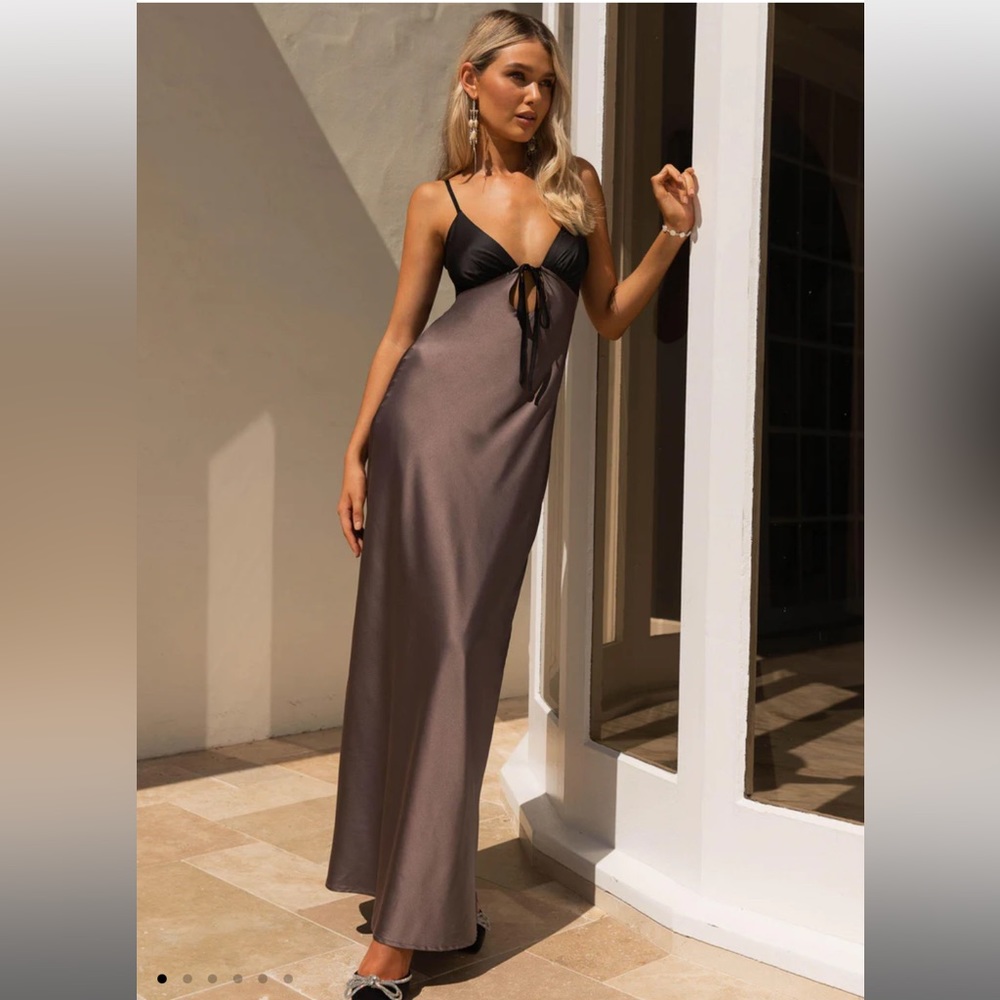 Peppermayo - Flora Satin Maxi Dress - Steel Me Away